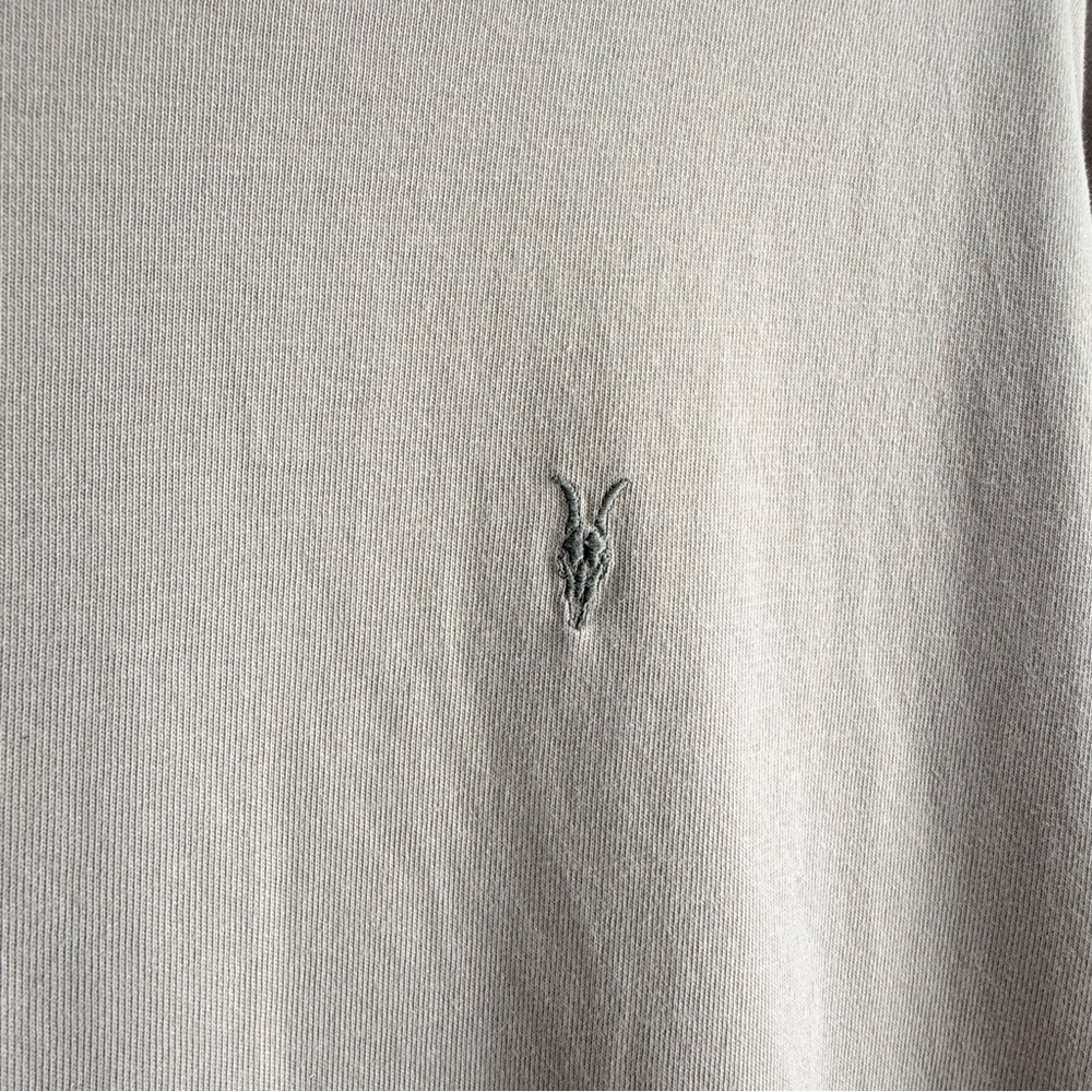 All Saints Kole SS Crew Oversized Ramskull Logo Tee Men's L 100% Cotton Beige - Picture 5 of 12